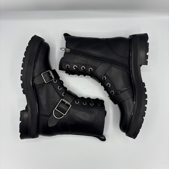 Dolce Vita Black Combat Boots Size 7 Lug Sole Buckle Leather Zip - Picture 11 of 15